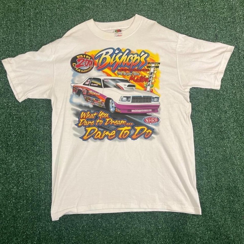 Fruit of the Loom Vintage NHRA Drag Racing Bishops Performance Malibu Tee White